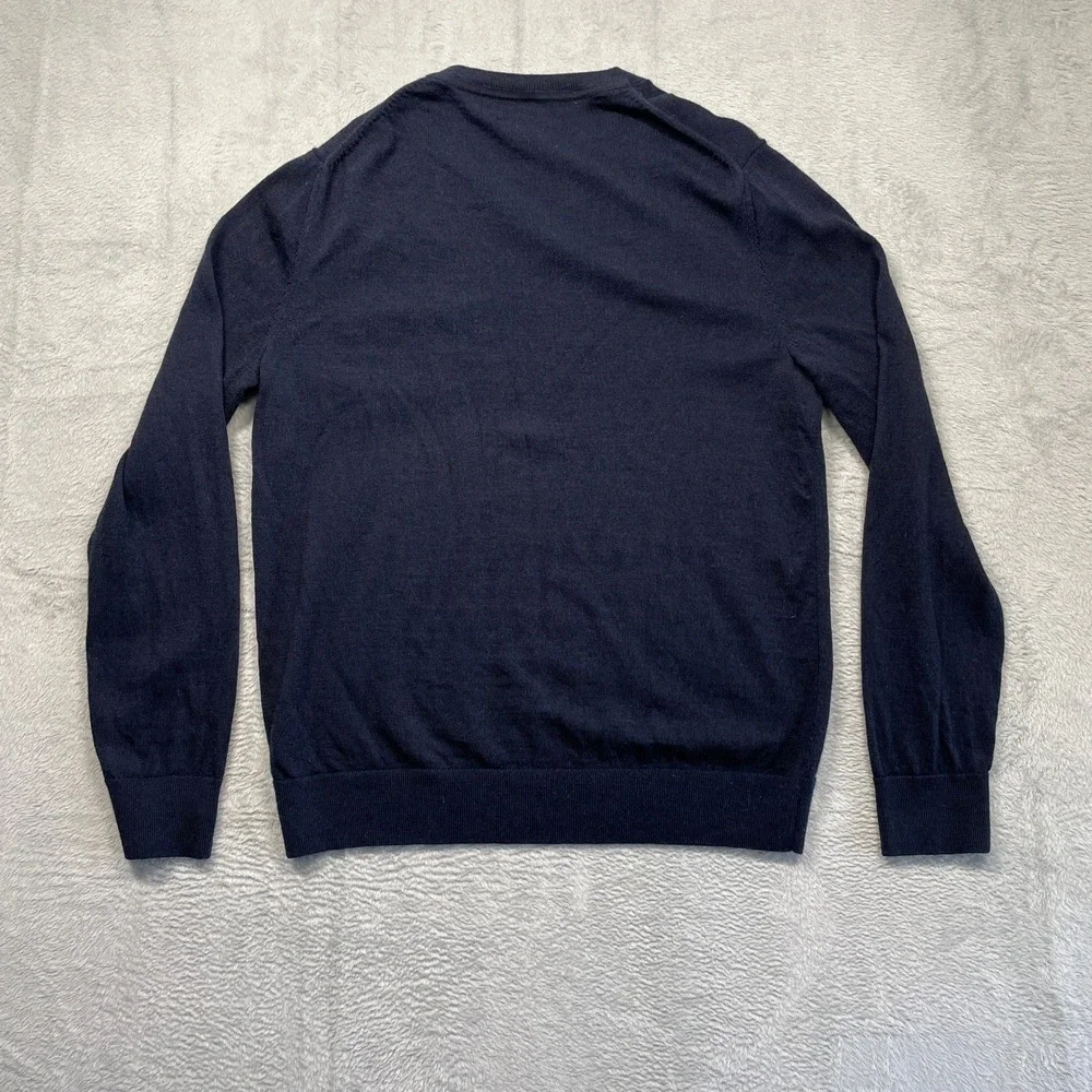 Banana Republic V-Neck Sweater Mens Large Navy Blue 100% Merino Wool Knit